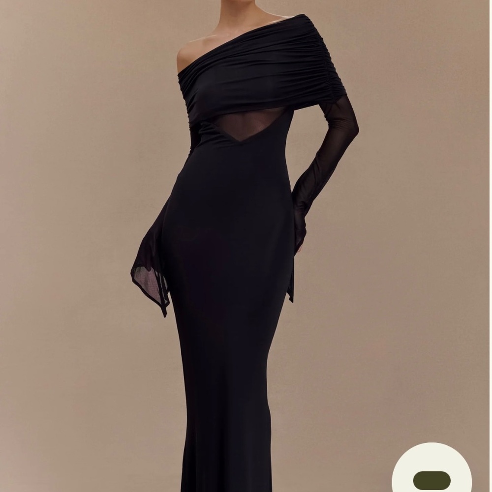 Kaitlin One Shoulder Slinky And Mesh Maxi Dress